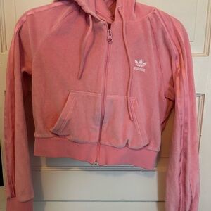 Adidas Women's Pink Velvet Crop Hoodie